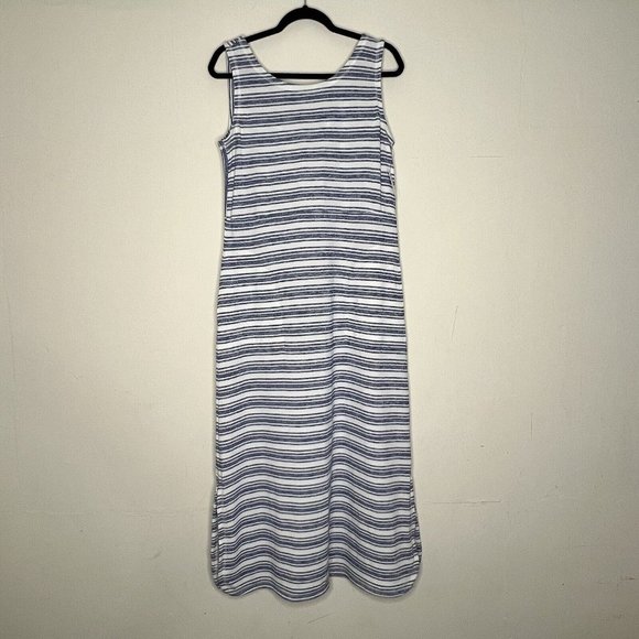 T By Talbots Womens Blue Striped Sleeveless Pullover Maxi Dress Size PM Stretch - Picture 1 of 9